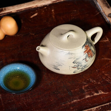 Full Handmade Yixing Zisha Teapot [Color Painted Jingzhou Shi Piao] (Duan Ni – 300ml)