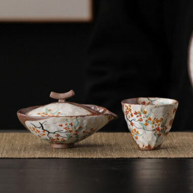 Firewood Fired Hand-painted Floral Ceramic Gaiwan / Fair Cup / Tea Cup