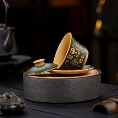 Master Handmade Yixing Zisha Gaiwan [Hundred Blessings] (Huangjin Duan Ni – 150ml)
