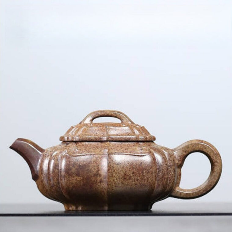 Full Handmade Yixing Zisha Teapot [Jinnang Ruyi Pot] (Di Cao Qing Firewood Fired – 180ml)
