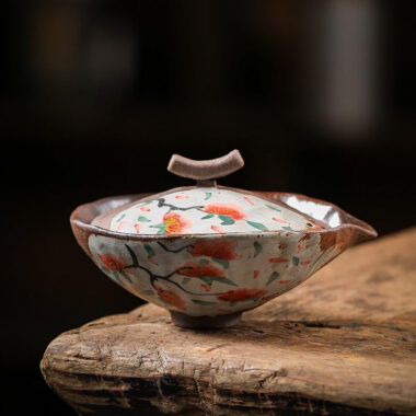Firewood Fired Hand-painted Floral Ceramic Gaiwan / Fair Cup / Tea Cup