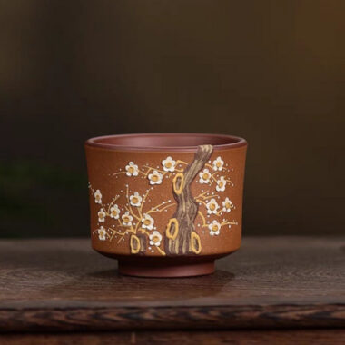 Handmade Yixing Zisha Master Tea Cup [Bi-color Plum Blossom] 110ml