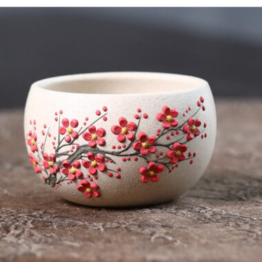 Handmade Yixing Zisha Master Tea Cup [Plum Blossom / Magnolia] 90ml