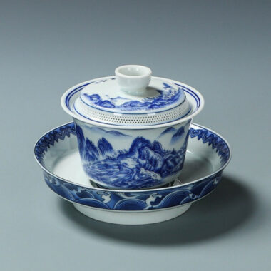 Ancient Celadon Style Ceramic [Qianli Jiangshan] Sancai Gaiwan Set 190ml