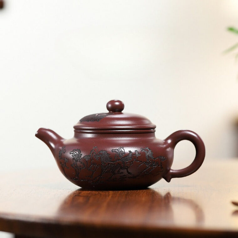 Yixing Zisha Teapot [Eight Horses Fanggu] (Zi Zhu Ni – 250ml)