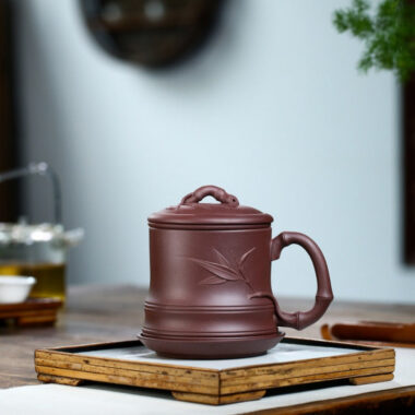 Yixing Zisha Tea Mug with Filter [Bamboo] 4pcs Set (Zi Ni – 480ml)