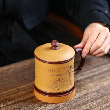 Yixing Zisha Tea Mug with Filter [Song Ting Wan Cui] (Zi Ni / Huangjin Duan Ni – 390ml)