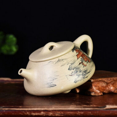 Full Handmade Yixing Zisha Teapot [Color Painted Jingzhou Shi Piao] (Duan Ni – 300ml)