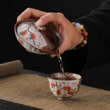 Firewood Fired Hand-painted Floral Ceramic Gaiwan / Fair Cup / Tea Cup