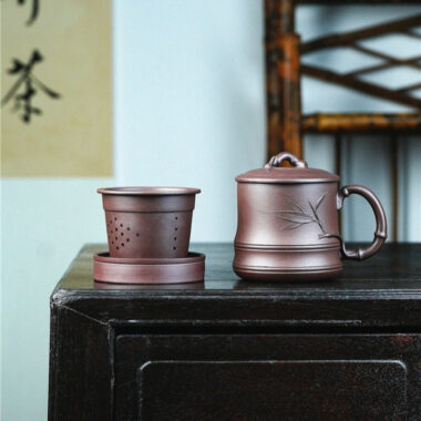 Yixing Zisha Tea Mug with Filter [Bamboo] 5pcs Set (Lao Zi Ni – 450ml)