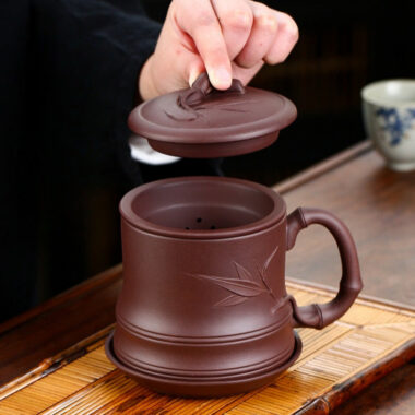 Yixing Zisha Tea Mug with Filter [Bamboo] 4pcs Set (Zi Ni – 480ml)