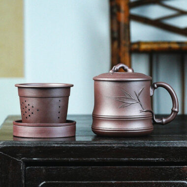 Yixing Zisha Tea Mug with Filter [Bamboo] 5pcs Set (Lao Zi Ni – 450ml)