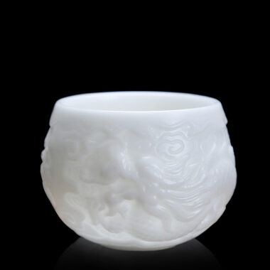 Ice Jade White Porcelain [Relief Dragon] Tea Cup 120ml