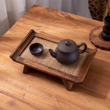 Retro Solid Wood Woven Tea Tray [Rustic]