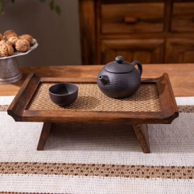 Retro Solid Wood Woven Tea Tray [Rustic]