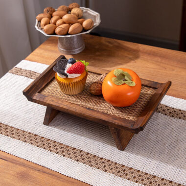 Retro Solid Wood Woven Tea Tray [Rustic]