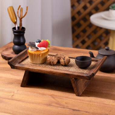 Retro Solid Wood Woven Tea Tray [Rustic]