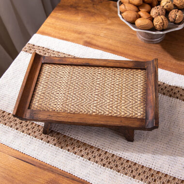 Retro Solid Wood Woven Tea Tray [Rustic]