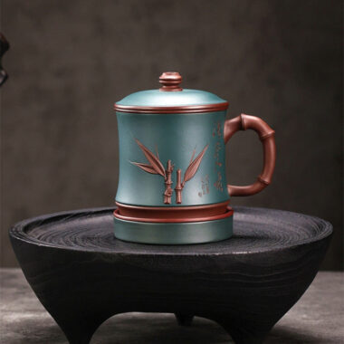 Yixing Zisha Tea Mug with Filter [Bamboo Breeze] 4/5pcs Set (Zi Ni – 460ml)