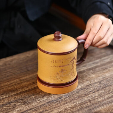 Yixing Zisha Tea Mug with Filter [Song Ting Wan Cui] (Zi Ni / Huangjin Duan Ni – 390ml)