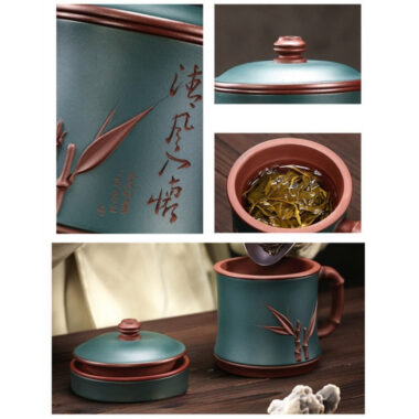 Yixing Zisha Tea Mug with Filter [Bamboo Breeze] 4/5pcs Set (Zi Ni – 460ml)