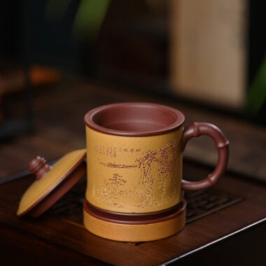 Yixing Zisha Tea Mug with Filter [Song Ting Wan Cui] (Zi Ni / Huangjin Duan Ni – 390ml)