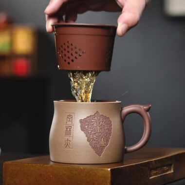 Yixing Zisha Tea Mug with Filter [Joy] (Zi Ni / Duan Ni – 460ml)