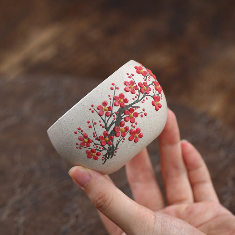 Handmade Yixing Zisha Master Tea Cup [Plum Blossom / Magnolia] 90ml