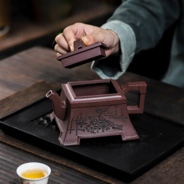 Full Handmade Yixing Zisha Teapot [Fu Lin Sifang] (Tian Qing Zi Ni – 460ml)