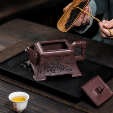 Full Handmade Yixing Zisha Teapot [Fu Lin Sifang] (Tian Qing Zi Ni – 460ml)