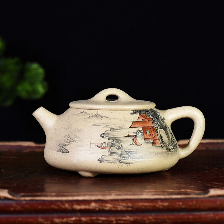Full Handmade Yixing Zisha Teapot [Color Painted Jingzhou Shi Piao] (Duan Ni – 300ml)