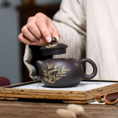 Yixing Zisha Teapot [Bamboo Xishi] (Hei Ni – 230ml)
