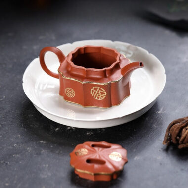 Full Handmade Yixing Zisha Teapot [Jin Ling Fu Wen] (Zhu Sha Zhu Ni – 150ml)
