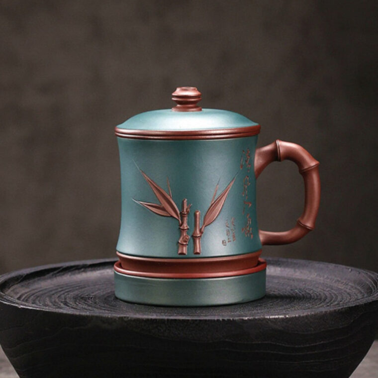 Yixing Zisha Tea Mug with Filter [Bamboo Breeze] 4/5pcs Set (Zi Ni – 460ml)