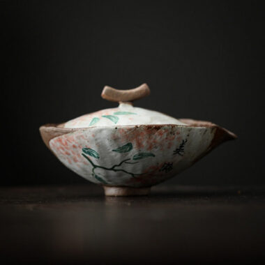 Firewood Fired Hand-painted Floral Ceramic Gaiwan / Tea Cup Set [Happiness]