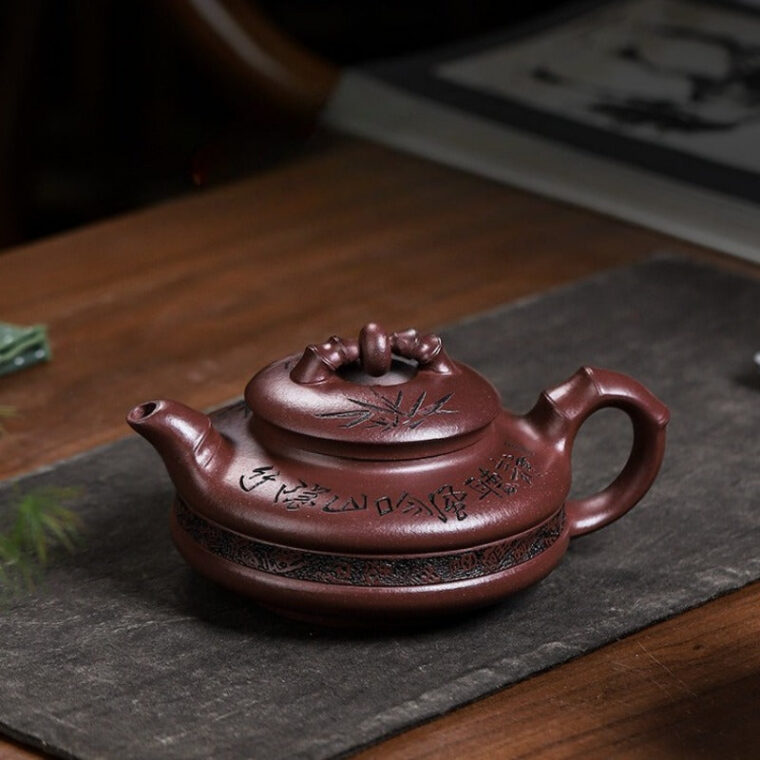 Full Handmade Yixing Zisha Teapot [Lucky Bamboo] (Zi Ni – 480ml)