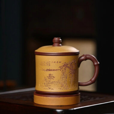 Yixing Zisha Tea Mug with Filter [Song Ting Wan Cui] (Zi Ni / Huangjin Duan Ni – 390ml)