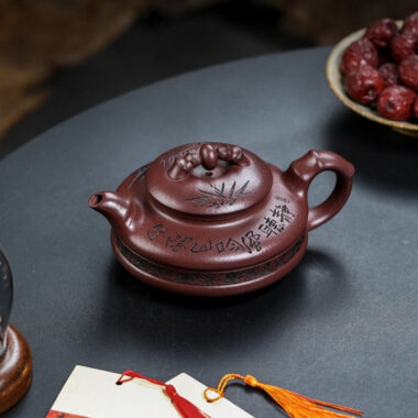 Full Handmade Yixing Zisha Teapot [Lucky Bamboo] (Zi Ni – 480ml)