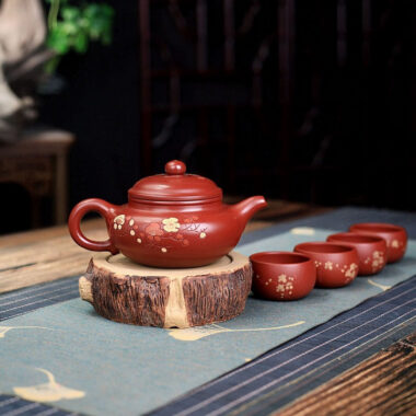 Yixing Zisha Teapot Set [Plum Blossom Fanggu] (Dahongpao – 270ml)