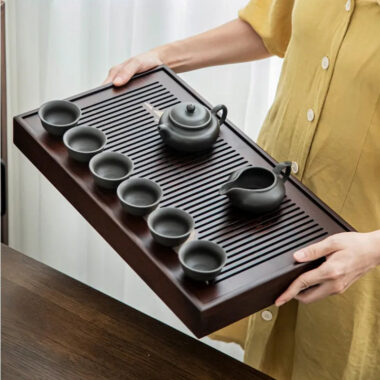 Bamboo Tea Tray with Storage [Mountain]