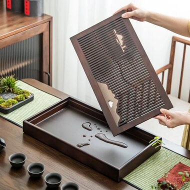 Bamboo Tea Tray with Storage [Mountain]