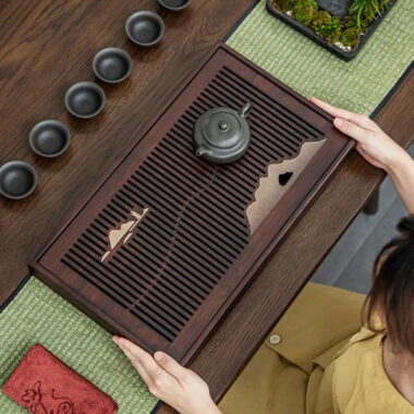 Bamboo Tea Tray with Storage [Mountain]