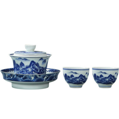 Ancient Celadon Style Ceramic [Qianli Jiangshan] Sancai Gaiwan Set 190ml