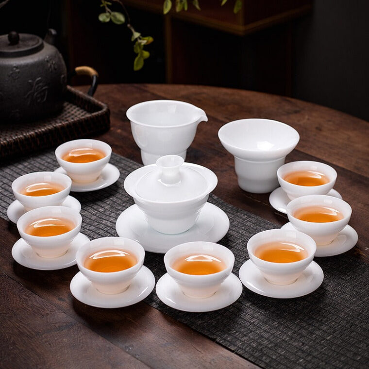 Ice Jade White Porcelain Sancai Gaiwan Tea Set