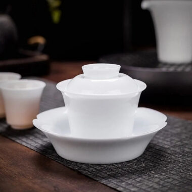 Ice Jade White Porcelain Sancai Gaiwan Tea Set