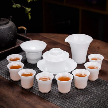 Ice Jade White Porcelain Sancai Gaiwan Tea Set