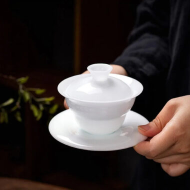 Ice Jade White Porcelain Sancai Gaiwan Tea Set