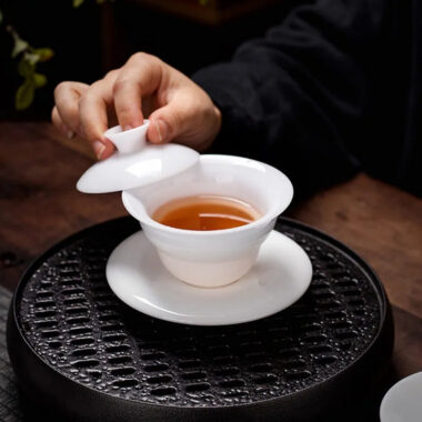 Ice Jade White Porcelain Sancai Gaiwan Tea Set