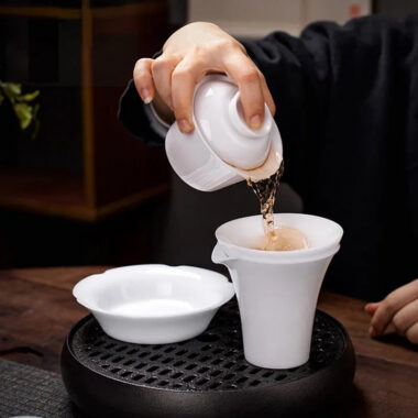 Ice Jade White Porcelain Sancai Gaiwan Tea Set