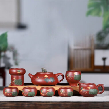 Yixing Zisha Teapot Set [Lotus Pond Moonlight] (Dahongpao – 260ml)